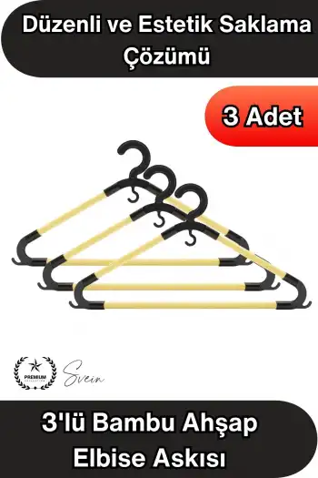 #Askı 3lü Bambu Ahşap Elbise Askısı Yetişkin Doğal Ahşap Kaymaz Dayanıklı Kıyafet Askılığı Gömlek Ceket Pantolon Elbise Dolap Düzenleyici Askı Seti