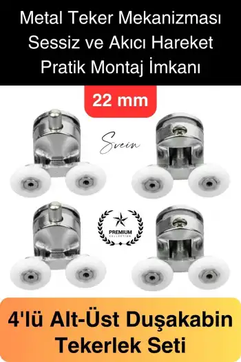 Dayanıklı Duşakabin Tekerleği Alt Üst Sürgülü Cam Kabin Krom Görünümlü Plastik Gövdeli 4lü Set