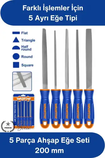 #EğeSeti 5 Parça Metal Eğe Seti 200 mm Karbon Çelik Orta Pürüzlü Düz Yuvarlak Yarım Yuvarlak Kare Üçgen Törpü Ergonomik Sap Demir Çelik Bakır Alüminyum El İşleme Profesyonel