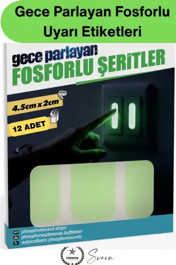#FosforluBant Gece Parlayan Fosforlu Uyarı Etiketleri 12 Adet Kendinden Yapışkanlı Şerit Priz Elektrik Anahtarı Düğme Merdiven Acil Yönlendirme Karanlık Görünürlük Güçlü Yapışkan 4.5x2 cm