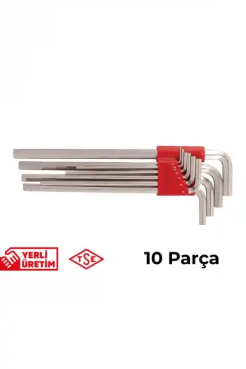 İzeltaş Allen Anahtar Takımı Altı Köşe Uzun Boy 10 Parça Paslanmaz Yamulmaz Sağlam Çelik Uzun Ömürlü Alyan Seti