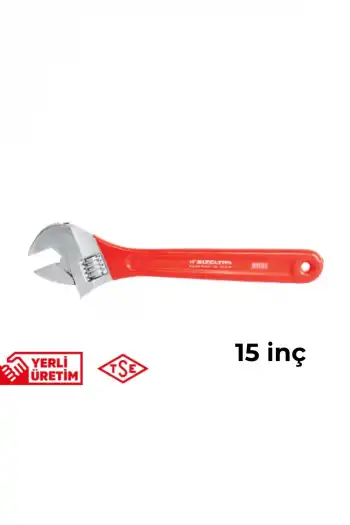 İzeltaş Kurbağacık Anahtar 15 İnç Uzun Ömürlü Ergonomik Saplı Sağlam Paslanmaz Çelik Çok Amaçlı Profesyonel Kullanım İngiliz Anahtarı