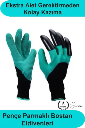 Pençeli Toprak Kazma Bahçe Eldiveni ABS Plastik Tırnaklı Kauçuk Kaplı Polyester Dikim Eşme Kazıma İçin Yeşil Siyah Bahçıvan Çiçek Fide Ekim Saksı Düzenleme Koruyucu Hobi Bahçecilik Aksesuarı 1 Çift