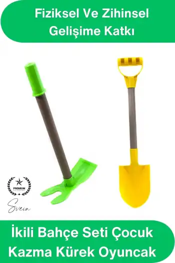 #KazmaKürek İkili Bahçe Seti Çocuk Kazma Kürek Oyuncak Kum Plaj Toprak Bahçe Oyun Seti Dayanıklı Plastik Ergonomik Saplı 50 Cm 2 Başlı Çapa Piknik Dış Mekan Aktivite Eğitici Gelişim Aracı