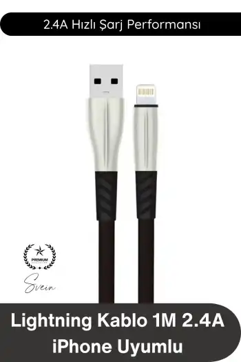 #Lightning S89 Lightning Kablo 1M 2.4A iPhone Uyumlu Metal Uçlu Naylon Örgü Yassı Tasarım Hızlı Şarj Veri Aktarım Dayanıklı Apple Telefon Tablet Powerbank Siyah Premium Şarj Kablosu