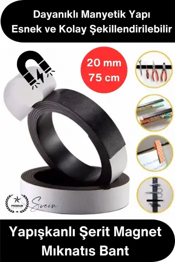 #Magnet 3M Yapışkanlı Şerit Magnet Mıknatıs Bant 20mm 75cm Güçlü Manyetik Şerit Kendin Yap Hobi Maket Tamirat Metal Yüzey Sabitleme Kesilebilir Esnek Pratik Organizer Dolap Atölye Ofis Ev Kullanımı
