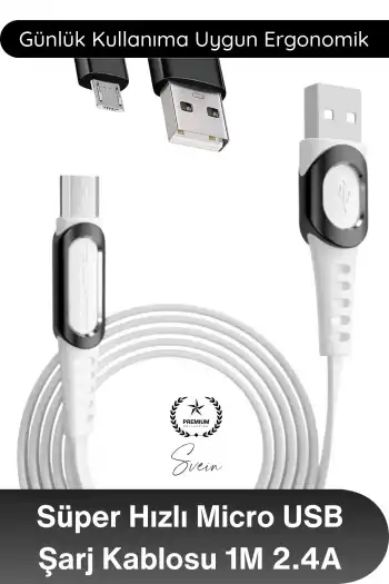#MicroUSB Süper Hızlı DC01 Micro USB Şarj Kablosu 1M 2.4A Hızlı Veri Aktarım Android Telefon Tablet Powerbank Uyumlu Dayanıklı Bakır İletken Beyaz Senkronizasyon Enerji Bağlantı Aksesuarı