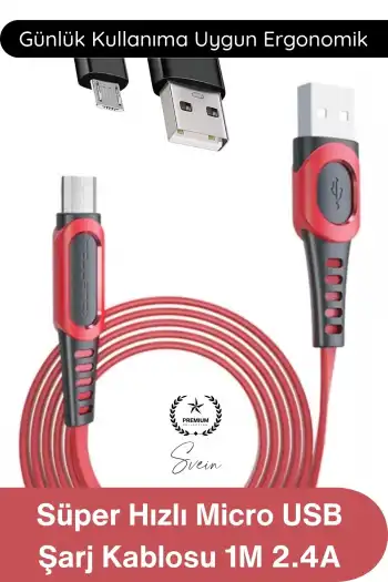 #MicroUSB Süper Hızlı DC01 Micro USB Şarj Kablosu 1M 2.4A Hızlı Veri Aktarım Android Telefon Tablet Powerbank Uyumlu Dayanıklı Bakır İletken Kırmızı Senkronizasyon Enerji Bağlantı Aksesuarı