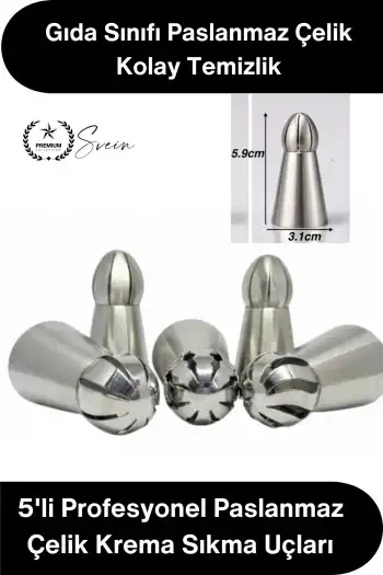 #PastaSüsleme Pasta Süsleme 5li Profesyonel Büyük Boy Paslanmaz Çelik Krema Sıkma Fırfır Duy Uçları Cupcake Pasta Dekorasyon Rus Duyu Şanti Krema Çiçek Desen Süsleme Seti