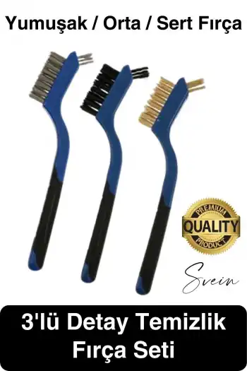 Premium 3lü Mini Tel Fırça Seti Detay Temizlik Pas Kir Sökücü Devre Kartı Fan 3D Printer Mekanik