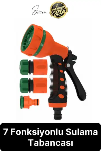 Premium 8 Fonksiyonlu Adaptörlü Yüksek Basınçlı Kopmaz Sulama Tabancası Bahçe Araba Yıkama Tazikli
