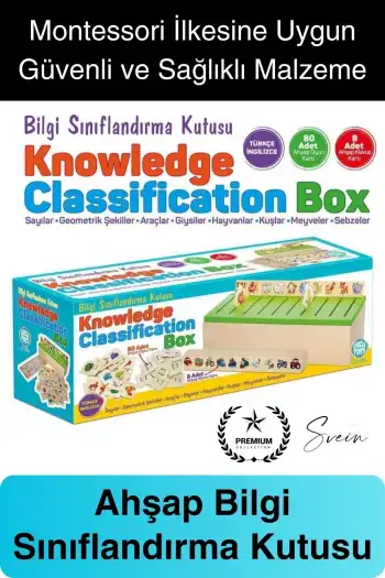 Premium Ahşap Bilgi Sınıflandırma Kutusu Zeka Geliştiren Eğitici Öğretici Çocuk Oyuncak El Beceri
