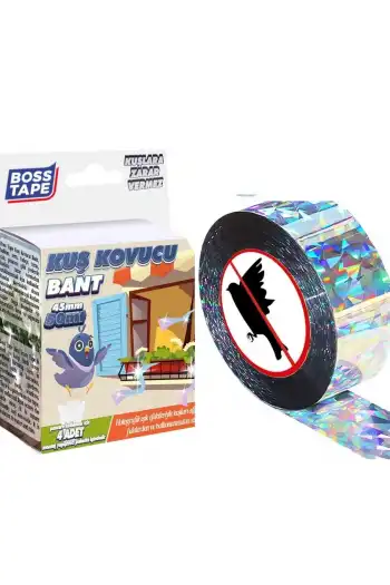 Boss Tape Kuş Kondurmaz Rahatsız Eden Şerit Bant 45 mm x 50 mt Yansıtıcı Kuşsavar Çatı Hologram Bandı