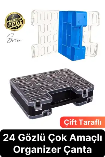 Premium Çift Taraflı Vida Çivi Balıkçı Malzeme Organizer Çanta 22 Gözlü Bölmeli Şeffaf Kilitli Kapak