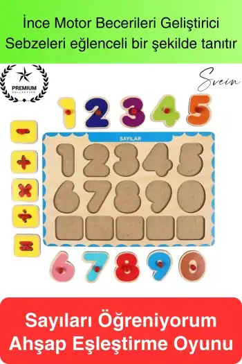Premium Sayılar Ahşap Bul Tak Puzzle Eğitici Oyuncak Zeka Geliştirici Tutmalı Motor Becerisi Gelişim