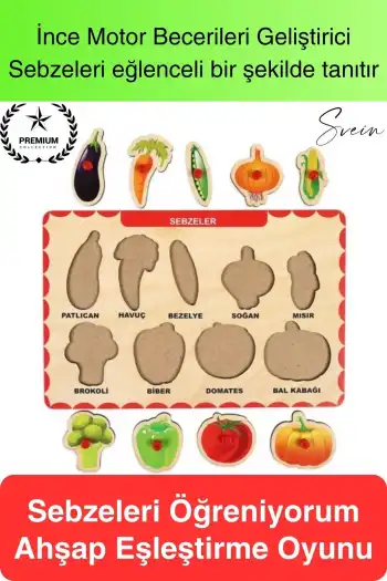 Premium Sebzeler Ahşap Bul Tak Puzzle Eğitici Oyuncak Havuç Patates Soğan Motor Becerisi Gelişim