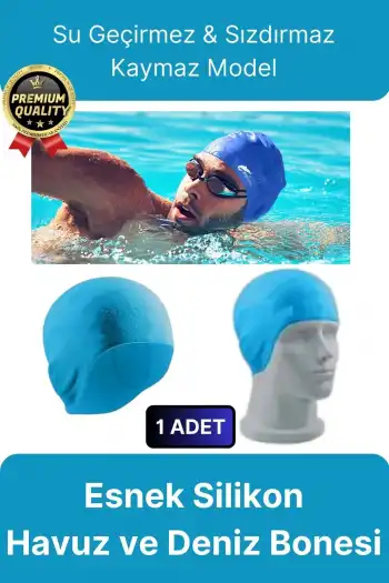 Premium Su Geçirmez Sızdırmaz Kaymaz Elastik Yüzme Şapkası Kaliteli Silikon Deniz Havuz Yüzme Bonesi