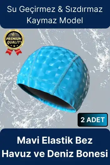 Premium Su Geçirmez Sızdırmaz Kaymaz Kaliteli Yüzücü Şapka Elastik Bez 2li Deniz Havuz Yüzme Bonesi