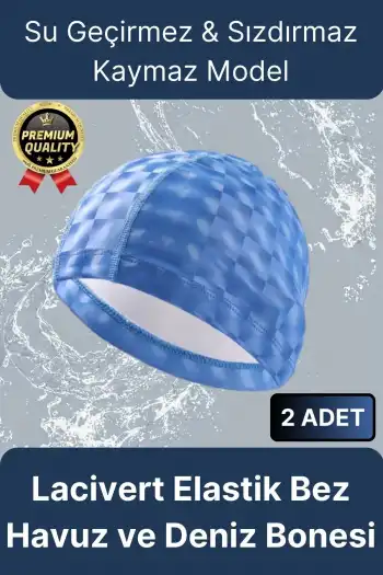 Premium Su Geçirmez Sızdırmaz Kaymaz Kaliteli Yüzücü Şapka Elastik Bez 2li Deniz Havuz Yüzme Bonesi