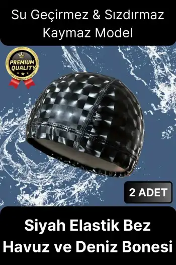 Premium Su Geçirmez Sızdırmaz Kaymaz Kaliteli Yüzücü Şapka Elastik Bez 2li Deniz Havuz Yüzme Bonesi