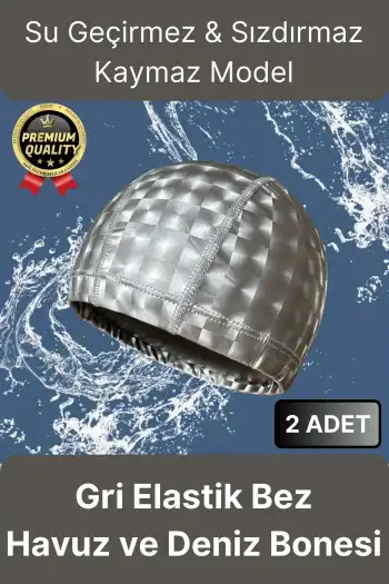 Premium Su Geçirmez Sızdırmaz Kaymaz Kaliteli Yüzücü Şapka Elastik Bez 2li Deniz Havuz Yüzme Bonesi