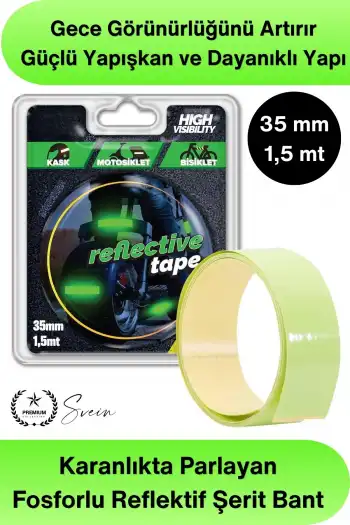 #Reflektör Karanlıkta Parlayan Fosforlu Reflektif Şerit Bant 35mm 1,5 Metre Motosiklet Bisiklet Otomobil Güvenlik Uyarı Etiketi Gece Görünürlük Dekorasyon Yapışkanlı Aksesuar Yol Koruma