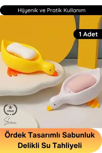 #Sabunluk Ördek Tasarımlı Sabunluk Delikli Su Tahliyeli ABS Plastik Banyo Lavabo Sabun Tutucu Dekoratif Dayanıklı Hijyenik Sarı Beyaz Tezgah Düzenleyici Aksesuar