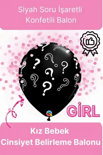 Siyah Soru İşareti Cinsiyet Belirleme Partisi Baby Shower Kız mı Erkek mi 18inç 45cm Konfetili Balon