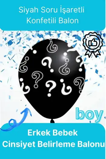 Siyah Soru İşareti Cinsiyet Belirleme Partisi Baby Shower Kız mı Erkek mi 18inç 45cm Konfetili Balon