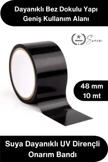 #TamirBandı Duct Tape Tamir Bandı Bez Siyah Güçlü Yapışkan Suya Dayanıklı UV Dirençli Onarım İzolasyon Boru Hortum Çadır Otomotiv Tekne Demetleme Çok Amaçlı Elle Yırtılabilir En 48mm Boy 10 Metre