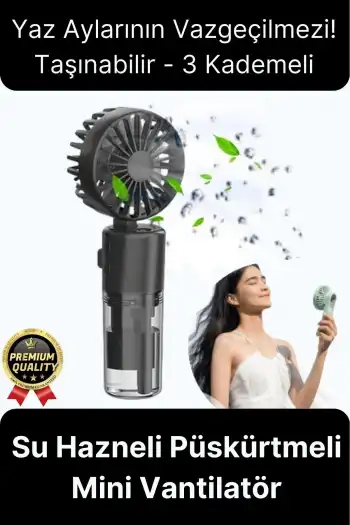 Taşınabilir Serinletici Klima Usb Şarjlı 3 Kademeli 1200 mAh Su Hazneli Püskürtmeli Mini Vantilatör