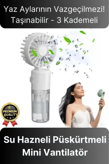 Taşınabilir Serinletici Klima Usb Şarjlı 3 Kademeli 1200 mAh Su Hazneli Püskürtmeli Mini Vantilatör