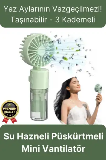 Taşınabilir Serinletici Klima Usb Şarjlı 3 Kademeli 1200 mAh Su Hazneli Püskürtmeli Mini Vantilatör