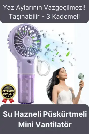 Taşınabilir Serinletici Klima Usb Şarjlı 3 Kademeli 1200 mAh Su Hazneli Püskürtmeli Mini Vantilatör