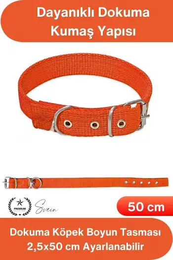 #Tasma Dokuma Köpek Boyun Tasması Turuncu 2,5x50 cm Ayarlanabilir Dayanıklı Gezdirme Tasması Paslanmaz Metal Tokalı Güçlü Kumaş Evcil Hayvan Yavru Orta Irk Konforlu Güvenli Aksesuar