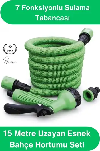 #UzayanHortum 15 Metre Uzayan Esnek Bahçe Hortumu Seti 7 Fonksiyonlu Sulama Tabancası 1/2 İnç Adaptörlü Dayanıklı Hafif Katlanmaz Düğümlenmez Araç Yıkama Çiçek Balkon Peyzaj Temizlik Ekipmanı