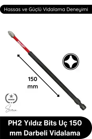 #Vidalama PH2 Yıldız Bits Uç 150 Mm Darbeli Vidalama Tornavida Aksesuarı Profesyonel Çelik Şok Emici Dayanıklı Manyetik Güçlü Uzun Ömürlü Ağır Hizmet El Aleti Parçası