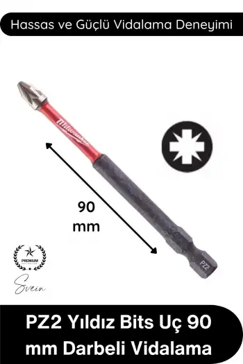 #Vidalama PZ2 Yıldız Bits Uç 90 Mm Darbeli Vidalama Tornavida Aksesuarı Profesyonel Çelik Şok Emici Dayanıklı Manyetik Güçlü Uzun Ömürlü Ağır Hizmet El Aleti Parçası