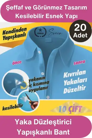 #Yaka Yaka Düzleştirici Yapışkanlı Balin 20 Adet Şeffaf Gömlek Yaka Destek Bandı Tshirt Polo Tişört Yaka Şekillendirici Kıvrılma Önleyici Çıkarılabilir Kolay Uygulama