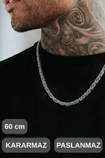 #ZincirKolye 316L Çelik Kral Zincir Erkek Kolye Gümüş Renk 60 cm Kararmaz Paslanmaz Kalın Halkalı Şık Modern Günlük Kombin Takı Aksesuar Dayanıklı Metal Tasarım