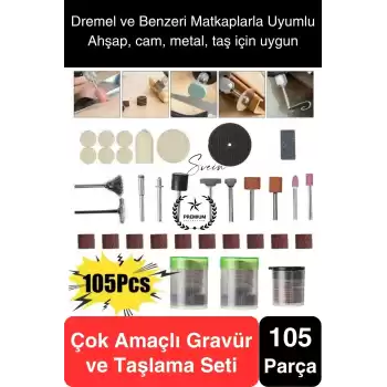 105 Parça Hobi Gravür Dremel Taşlama Ucu Mini Metal Ahşap Oyma Seti Parlatma Zımparalama Fırçalama