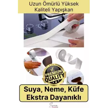 Su Sızdırmaz Geçirmez Dayanıklı Lavabo Tezgah Küvet Duş Banyo Mutfak Pencere Kenar Bandı 3,2 Mt
