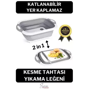 Katlanabilir Bulaşık Yıkama Leğeni Süzgeçli Kesme Doğrama Tahtası Ve Akordiyon Tıpalı Badya 1 Adet