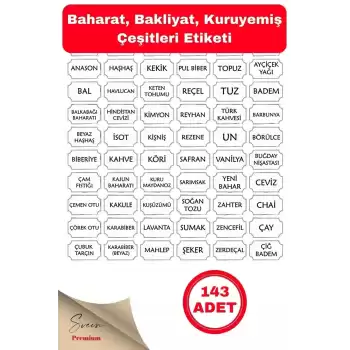 143 Adet Baharat Bakliyat Kuruyemiş Kavanoz Sticker Etiketi Seti Kendinden Yapışkanlı 3,6 X 2 Cm