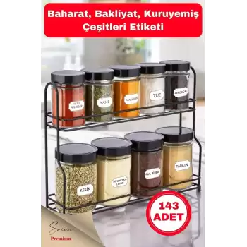 143 Adet Baharat Bakliyat Kuruyemiş Kavanoz Sticker Etiketi Seti Kendinden Yapışkanlı 3,6 X 2 Cm