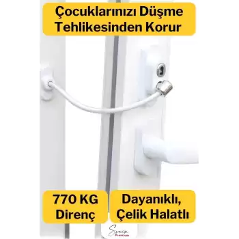 Çelik Halatlı Kablolu Anahtarlı Dayanıklı Pvc Kapı Pencere Emniyet Çocuk Güvenlik Kilidi 1 Adet