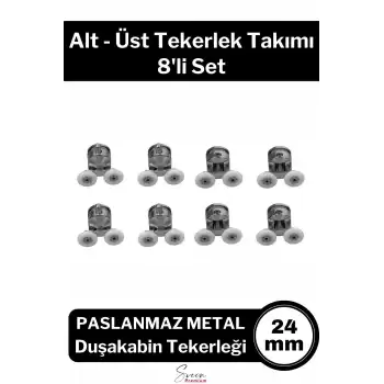Dayanıklı Duşakabin Tekerleği Alt Üst Sürgülü Cam Kabin Tekeri Rulman Metal Gövdeli 8 li Set