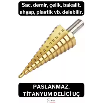 Paslanmaz Kademeli Matkap Ucu Sac Demir Çelik Plastik Bakalit Ahşap Delici Sarı Titanyum Kozalak Uç