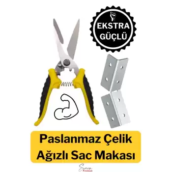 Çok Amaçlı Keskin Uçlu Paslanmaz Çelik Ağızlı Yaylı Teneke Köşebent Makası Alçıpan Makas 20 cm
