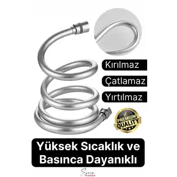 Gümüş Dayanıklı Esnek Kırılmaz Çatlamaz Patlamaz Sızdırmaz Pvc Banyo Duş Musluk Hortumu 1,5 Metre